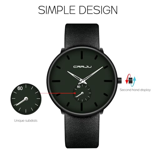 FIZILI Mens Watches Ultra-Thin Minimalist Waterproof-Fashion Wrist Watch for Men Unisex Dress with Leather Band Black Leather Band Light Green Face Silver Hand - Image 5