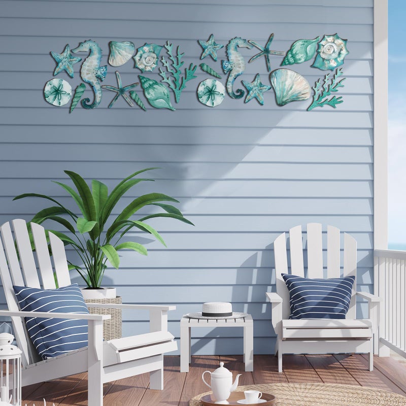 Lineshading 20 Pcs Wooden Beach Wall Decor Coastal Art Decorations Ocean Seashell Starfish Seahorse Nautical Wall Art Beach Theme Bathroom Decor for Outdoor Farmhouse House Home - Image 5