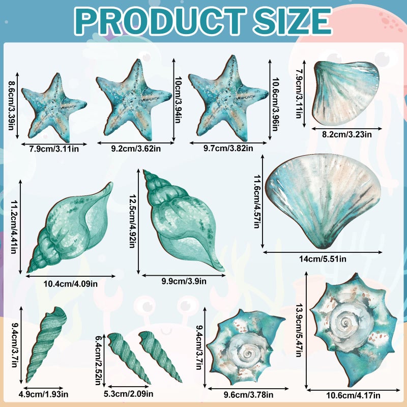 Lineshading 20 Pcs Wooden Beach Wall Decor Coastal Art Decorations Ocean Seashell Starfish Seahorse Nautical Wall Art Beach Theme Bathroom Decor for Outdoor Farmhouse House Home - Image 3