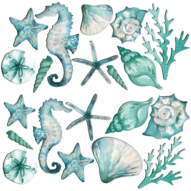 Lineshading 20 Pcs Wooden Beach Wall Decor Coastal Art Decorations Ocean Seashell Starfish Seahorse Nautical Wall Art Beach Theme Bathroom Decor for Outdoor Farmhouse House Home - Image 1