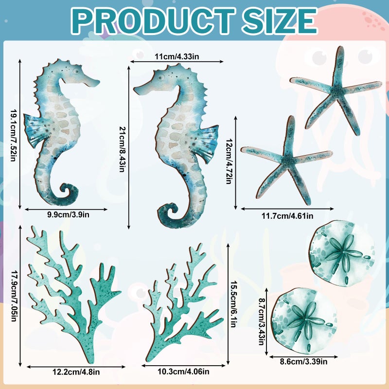 Lineshading 20 Pcs Wooden Beach Wall Decor Coastal Art Decorations Ocean Seashell Starfish Seahorse Nautical Wall Art Beach Theme Bathroom Decor for Outdoor Farmhouse House Home - Image 2