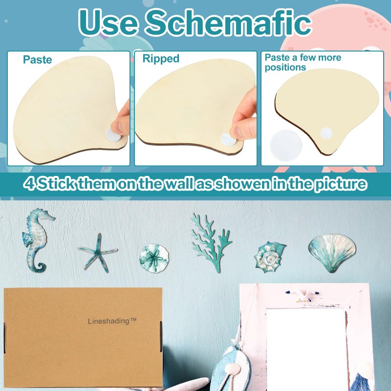 Lineshading 20 Pcs Wooden Beach Wall Decor Coastal Art Decorations Ocean Seashell Starfish Seahorse Nautical Wall Art Beach Theme Bathroom Decor for Outdoor Farmhouse House Home - Image 4