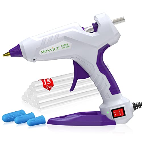 MONVICT Full Size Hot Glue Gun, MONVICT Dual Temp Glue Gun 60/100W Base Stand Heavy Duty Melt Glue Gun Kit with 15 Pcs Glue Sticks & 3 Finger Protectors for Sealing Wax, Quick Repairs, DIY, Art & Crafts - Image 1