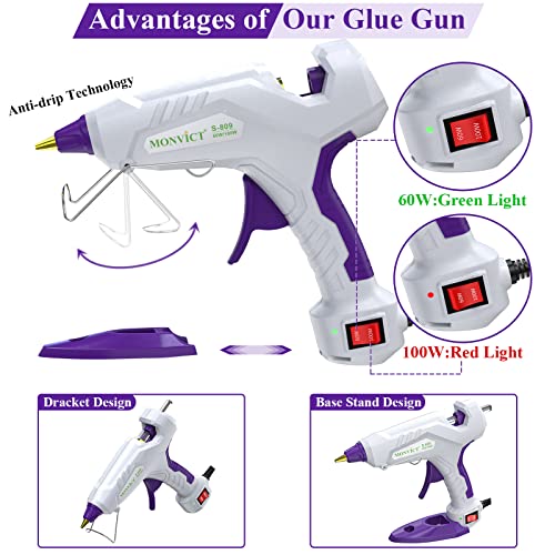 MONVICT Full Size Hot Glue Gun, MONVICT Dual Temp Glue Gun 60/100W Base Stand Heavy Duty Melt Glue Gun Kit with 15 Pcs Glue Sticks & 3 Finger Protectors for Sealing Wax, Quick Repairs, DIY, Art & Crafts - Image 4