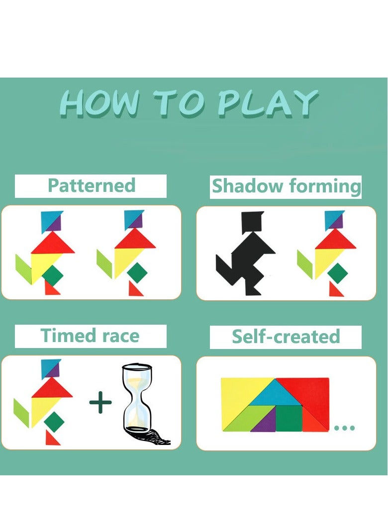 Wooden Pattern Tangram Magnetic Puzzle, Magnetic Pattern Block Book, IQ Educational Toy Gift Brain Teasers - Image 3
