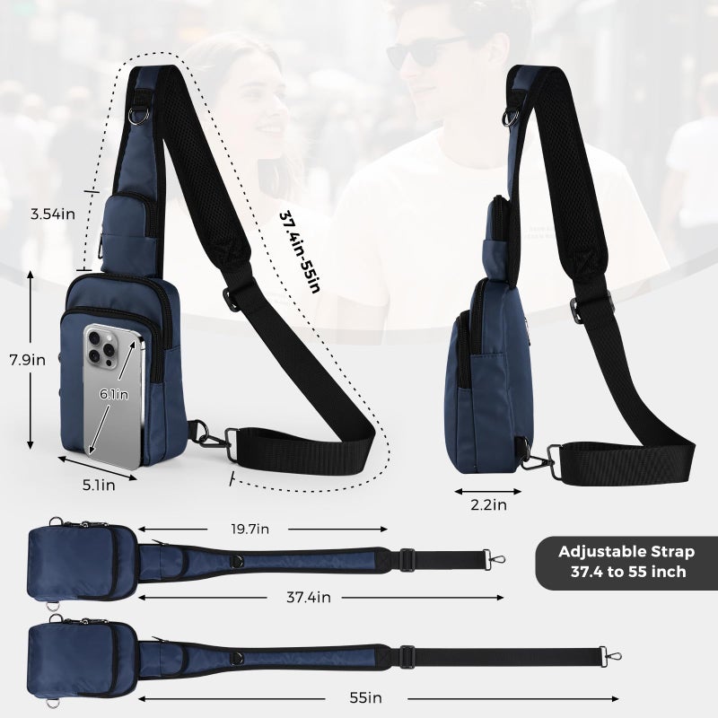 VADOO Sling Bag, Crossbody Bag with Zipper Lock, RFID Blocking & Water Resistant for Men and Women (Blue) - Image 4