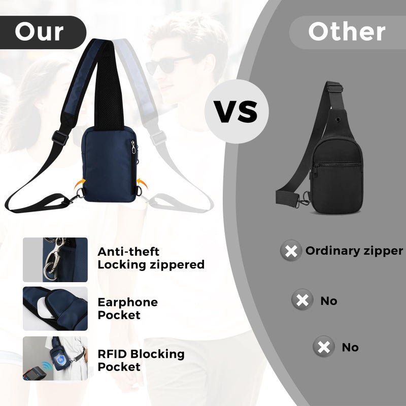 VADOO Sling Bag, Crossbody Bag with Zipper Lock, RFID Blocking & Water Resistant for Men and Women (Blue) - Image 5