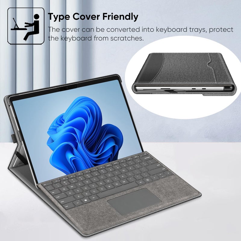 Fintie Case for 13 Inch Microsoft Surface Pro 8 (2021 Release) - Multiple Angle Viewing Portfolio Business Cover with Pocket and Stylus Holder, Compatible with Type Cover Keyboard (Gray) - Image 4