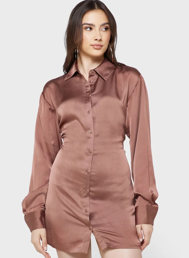 Finders Keepers Balloon Sleeve Button Detail Dress
