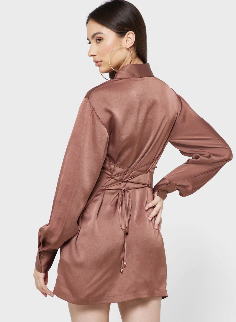 Finders Keepers Balloon Sleeve Button Detail Dress