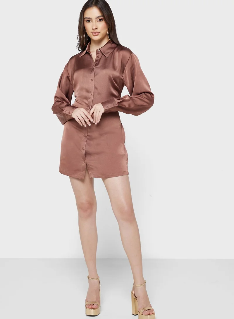 Finders Keepers Balloon Sleeve Button Detail Dress