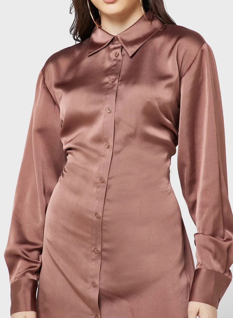 Finders Keepers Balloon Sleeve Button Detail Dress