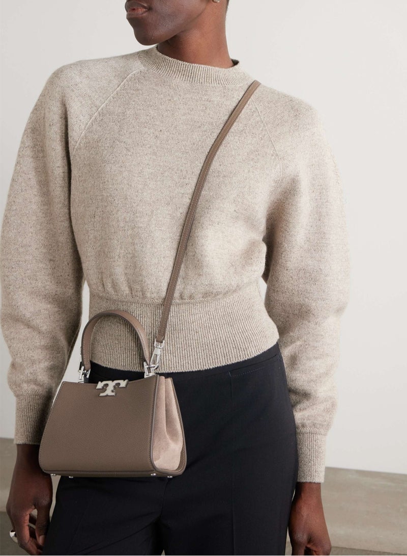 Burch Tory Burch  Leather Top-Handle Bag with Silver Logo, Women's Luxury Handbag for Elegant Daily & Occasions TB bag - Image 3