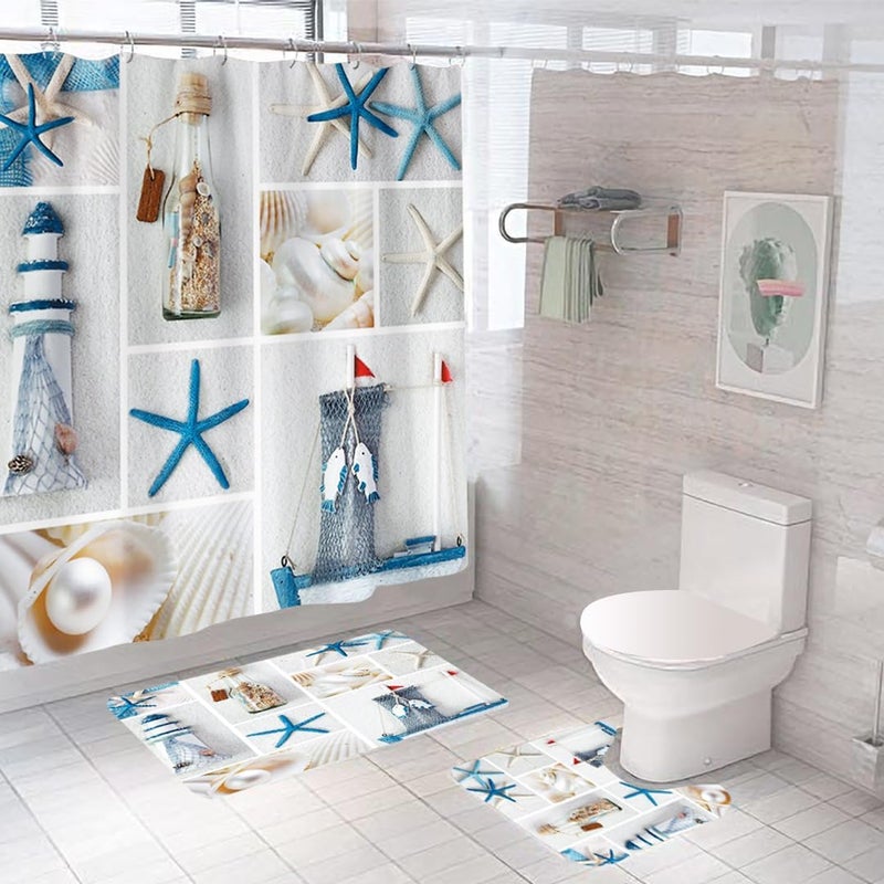 Kuber Industries Kuber Industries Shower Curtain & Bathmat Set | Non-Slip Bath mats for Bathroom | Easy-Slide Curtains | Polyester Curtain or Bathmat for Bath D�cor | XTL329-3T | 3 Pcs Set | Multicolor  - Image 1