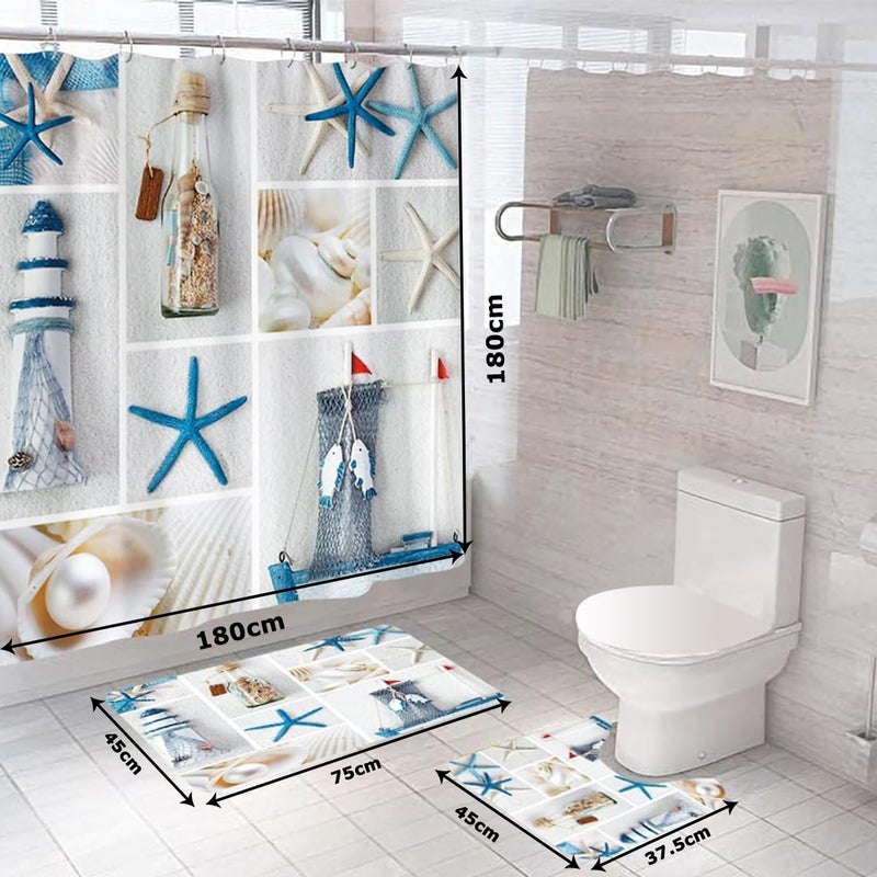 Kuber Industries Kuber Industries Shower Curtain & Bathmat Set | Non-Slip Bath mats for Bathroom | Easy-Slide Curtains | Polyester Curtain or Bathmat for Bath D�cor | XTL329-3T | 3 Pcs Set | Multicolor  - Image 5