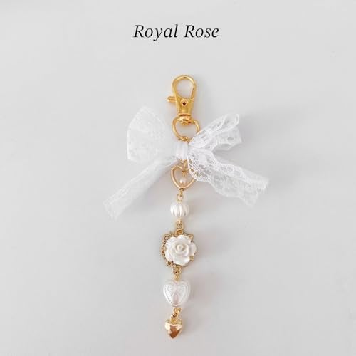 Agromusk Gold Bow Keychain Bag Charms for Women Rose Flower Heart Pearl Beaded Purse Charms Coquette Aesthetic Key Chain Jewelry Elegant Decor Accessories Pendant - Image 3