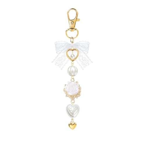 Agromusk Gold Bow Keychain Bag Charms for Women Rose Flower Heart Pearl Beaded Purse Charms Coquette Aesthetic Key Chain Jewelry Elegant Decor Accessories Pendant - Image 1