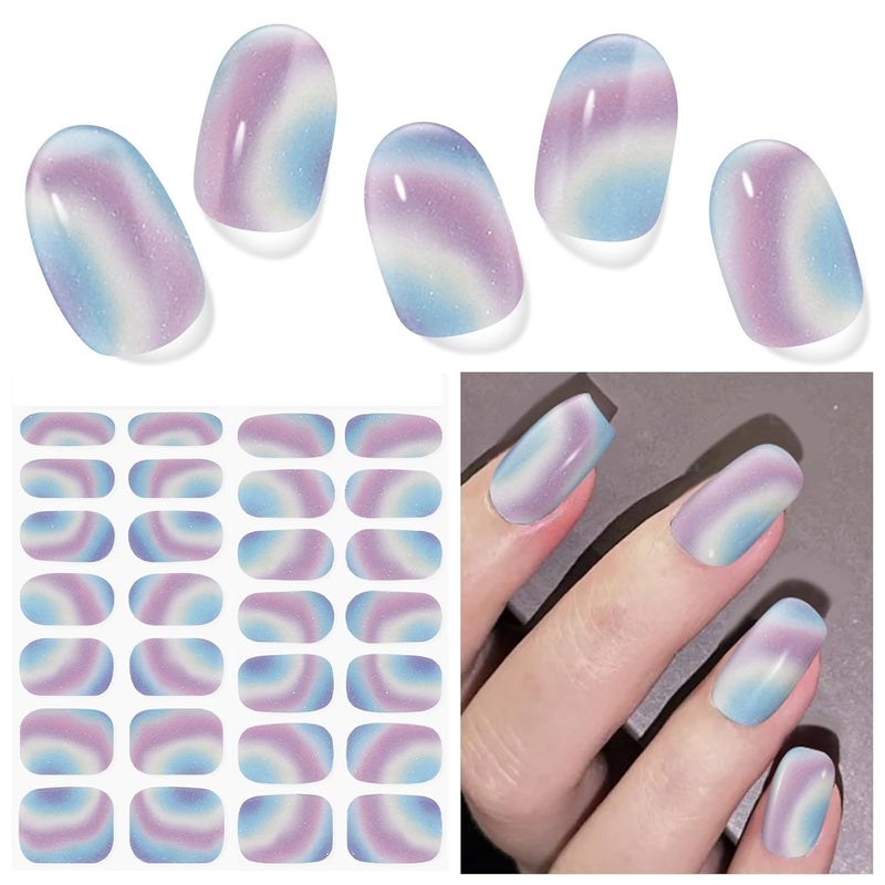 DUKASOU Semi Cured Gel Nail Strips, 28 Pcs UV Gel Nail Stickers, Long Lasting Gel Nail Strips, Salon Quality Gel Nail Wraps for Home, Includes Prep Pads, Nail File & Wood Stick(Colorful Lollipop)