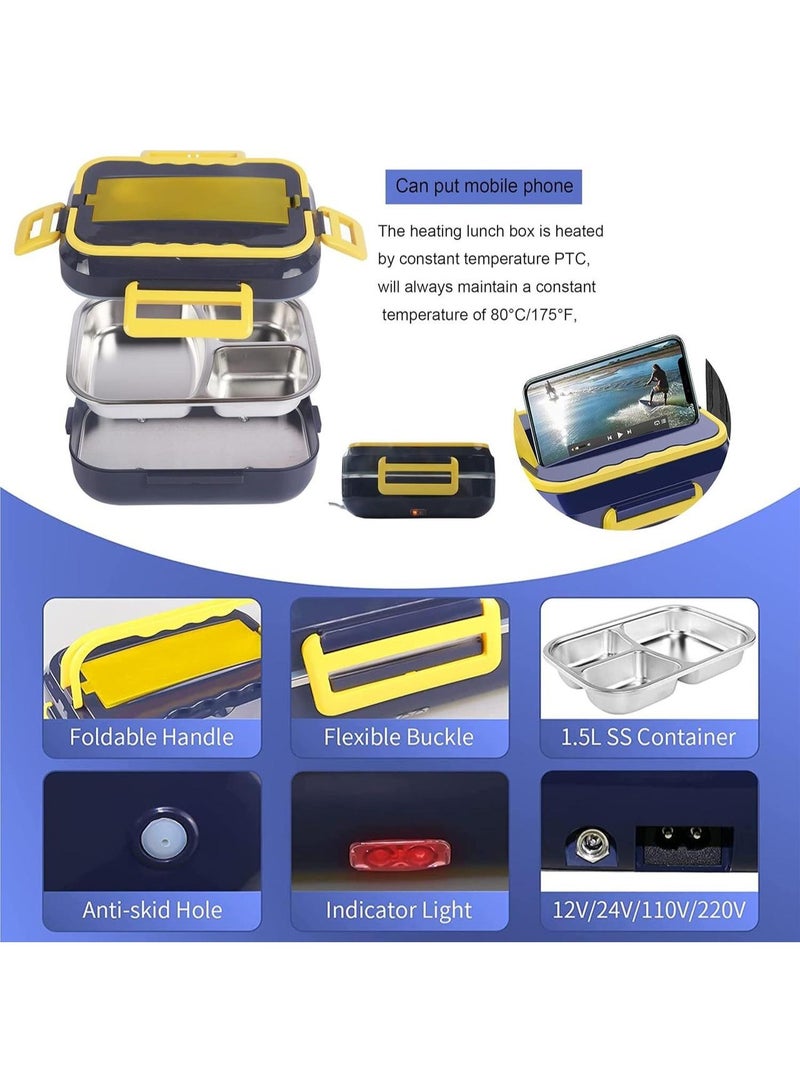 ; Electric Lunch Box, 60W 2 in 1 Portable Food Warmer, 220V 12V/24V Insulated Carry Bag Fork and Spoon for Adults Children Work Home Office Car  - Image 3