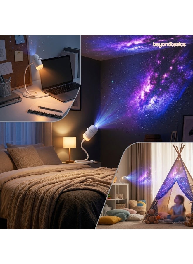 ما وراء الأساسيات بيوند بيسكس جهاز عرض المجرة وإضاءة ليلية نجمية 2 في 1 - بروجكتر سماء النجوم والسديم عالي الدقة مع 7 أقراص أفلام، مصباح LED للسقف قابل للتعديل 360 درجة بمنفذ USB لغرفة النوم وديكور غرفة الأطفال والمسرح المنزلي وهدية - Image 4