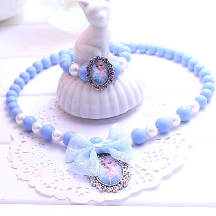 Generic Kids Cartoon Crown Wand Hair Accessory Blue-necklace and bracelet