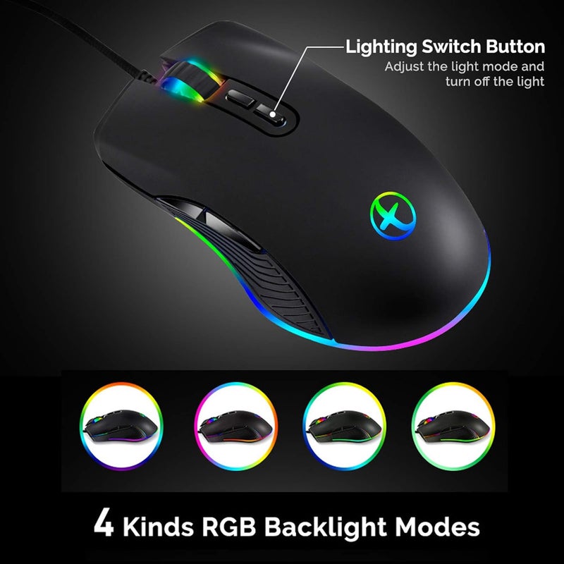 ايولوني فأرة من نوع USB-C، فأرة سلكية USB-C للألعاب، تصميم مريح، إضاءة خلفية RGB بأربعة ألوان، 3200 نقطة في البوصة، متوافقة مع M@c وMatebook وChromebook وHP OMEN وأجهزة الكمبيوتر الشخصية التي تعمل بنظام Windows وأجهزة الكمبيوتر المحمولة والمزيد من أجهزة USB Type-C (اللون الأسود) - Image 5