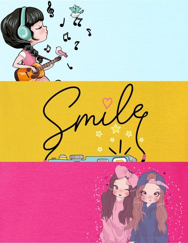 Nusyl Girls Hot Pink & Sky Blue & Yellow Cute Girls Printed Half Sleeves T-Shirt Pack of 3 - Image 4