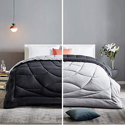 Homespun Soft Microfibre Comforter Blanket Lightweight Reversible Quilt Duvet All Weather, Single Bed, Light Grey and Dark Grey Color - Image 2