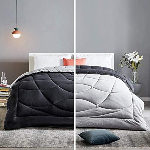 Homespun Soft Microfibre Comforter Blanket Lightweight Reversible Quilt Duvet All Weather, Single Bed, Light Grey and Dark Grey Color - Image 1