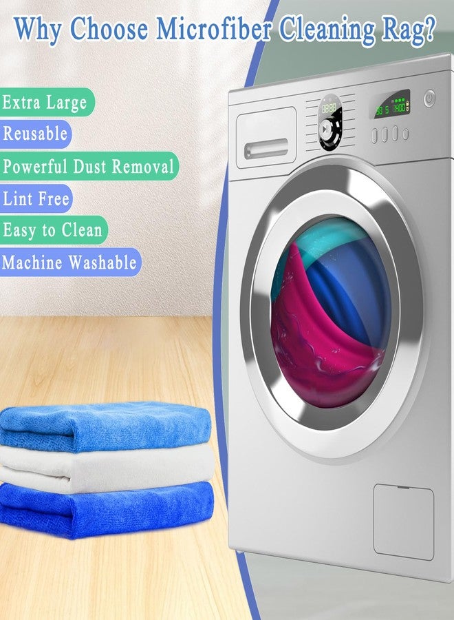 CODOHI 6 Pcs Extra Large Microfiber Cleaning Cloth, 20" x 30" Washable Reusable Large Floor Cloth Rags, Microfiber Towels for Mop Cleaning Office Bathrooms Housekeeping (Blue, White) - Image 5