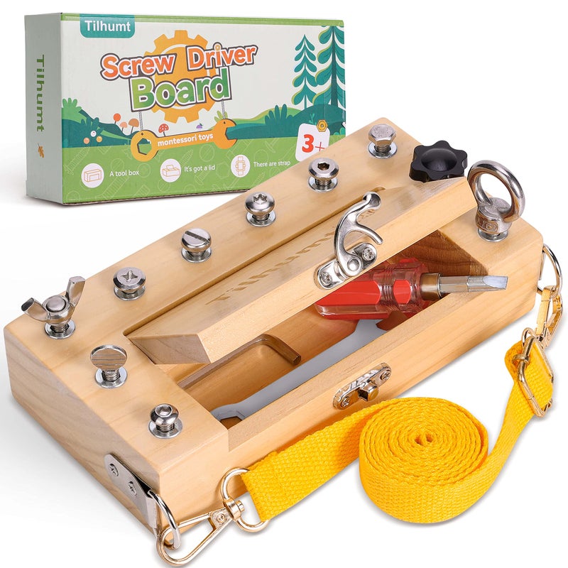 Tilhumt مجموعة لوحة مفك البراغي Montessori Tilhumt للأطفال، أدوات حقيقية خشبية للتخزين، ألعاب مهارات حركية دقيقة للأطفال من 3 إلى 5 سنوات، لعبة STEM صفية للاعب واحد - Image 1