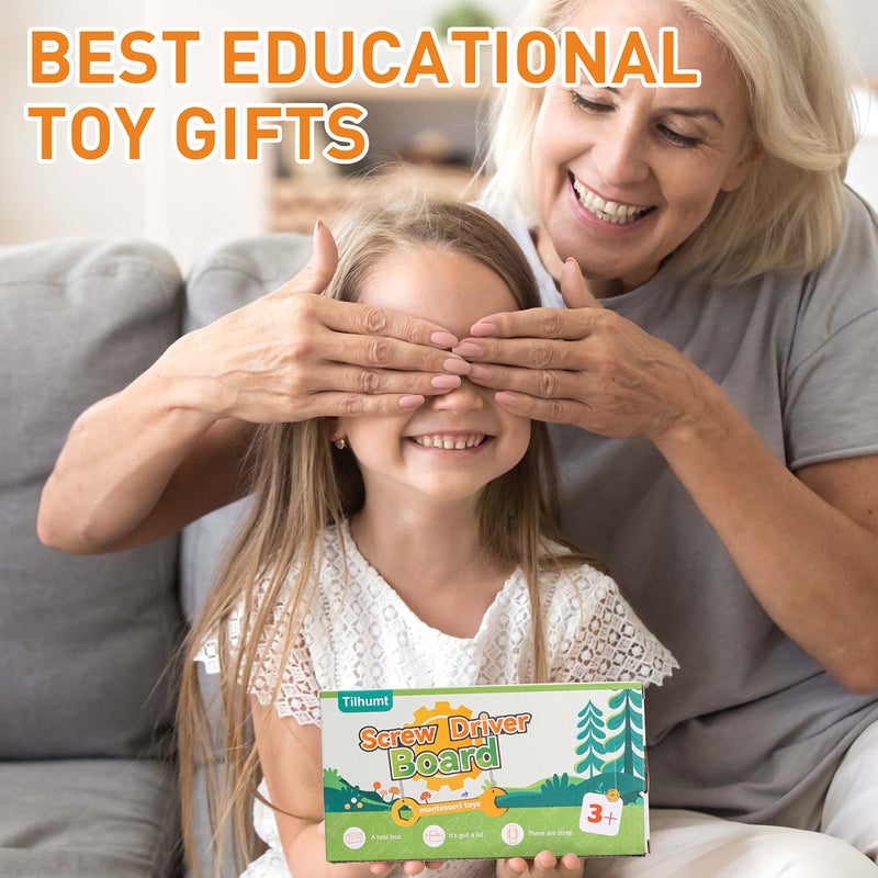 Tilhumt مجموعة لوحة مفك البراغي Montessori Tilhumt للأطفال، أدوات حقيقية خشبية للتخزين، ألعاب مهارات حركية دقيقة للأطفال من 3 إلى 5 سنوات، لعبة STEM صفية للاعب واحد - Image 4