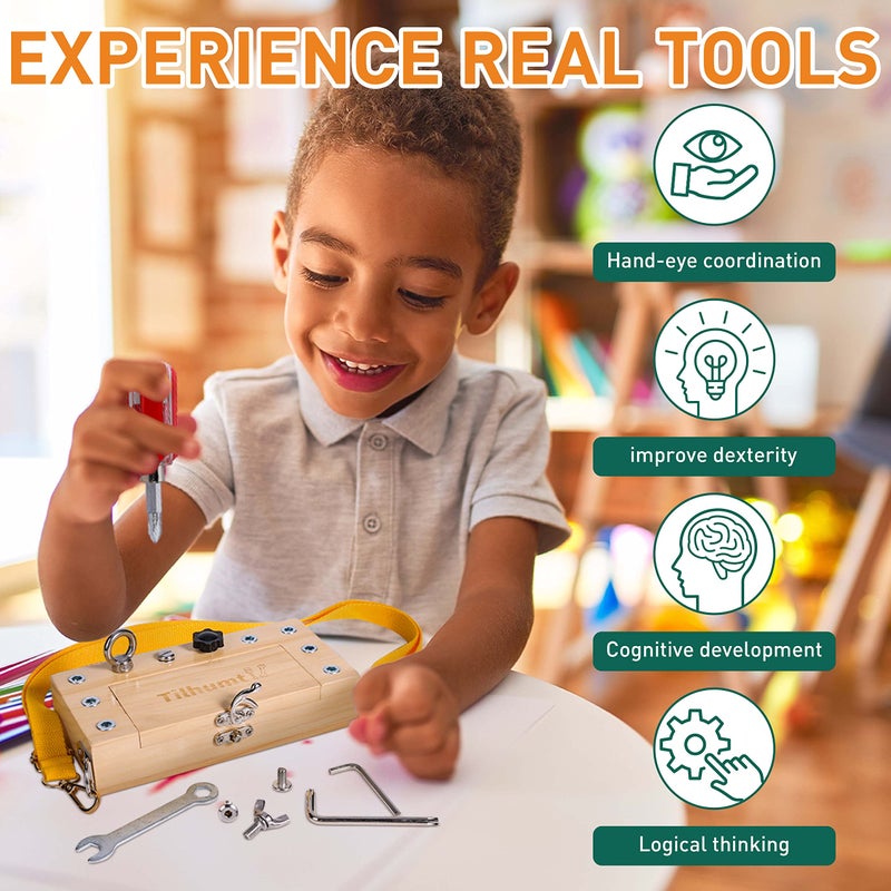 Tilhumt مجموعة لوحة مفك البراغي Montessori Tilhumt للأطفال، أدوات حقيقية خشبية للتخزين، ألعاب مهارات حركية دقيقة للأطفال من 3 إلى 5 سنوات، لعبة STEM صفية للاعب واحد - Image 3