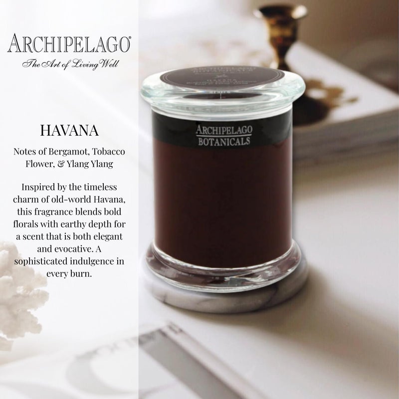 Archipelago Botanicals شمعة زجاجية من أرخبيل بوتانيكالز هافانا، برغموت، زهرة التبغ ورائحة يلانغ يلانغ، فتائل شموع خالية من الرصاص، تحترق لمدة تقارب 60 ساعة (8.6 أونصة) - Image 2