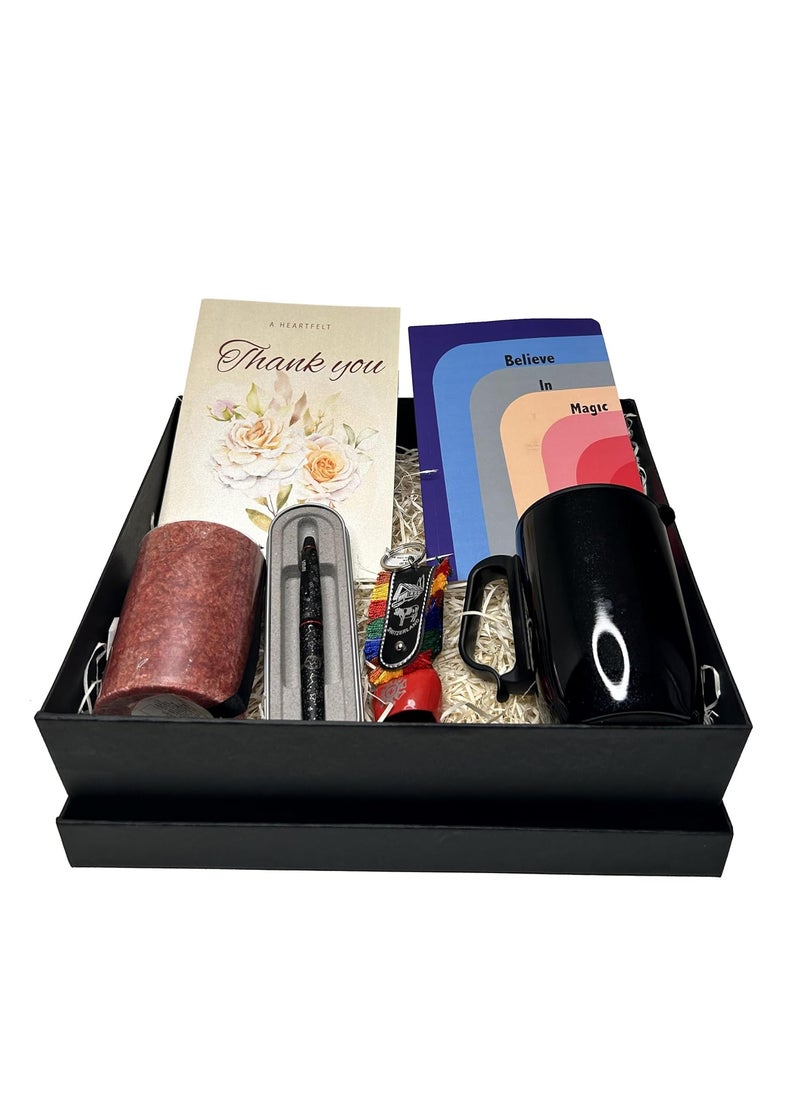 NorthLand - Northland Thank you Gift Hamper Black Mug, Believe in Magic Diary, Black Pen, Scented Candle, Cowbell Keychain, Thank You Greeting Card for Employees Corporate Gift Hamper - Image 1
