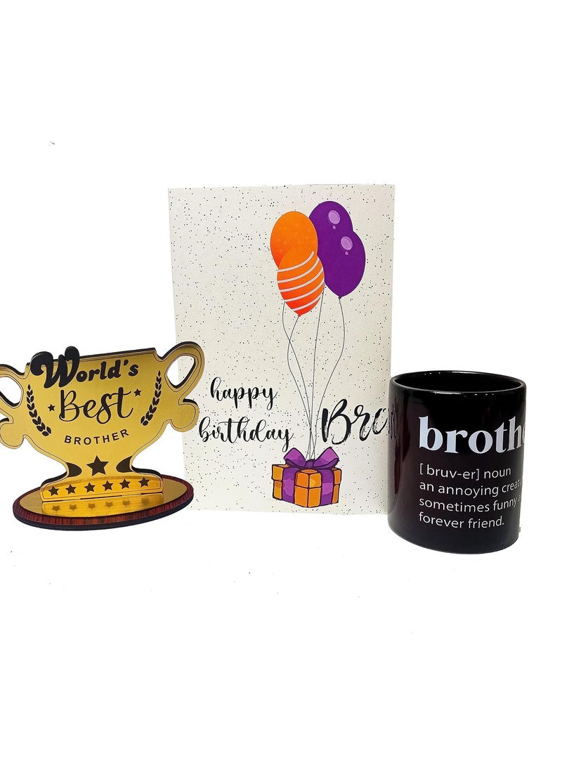 NorthLand Northland Happy Birthday Brother Greeting Card Gift Combo - Coffee Mug, World Best Brother Trophy, Greeting Card - Birthday Gift for Brother  - Image 1