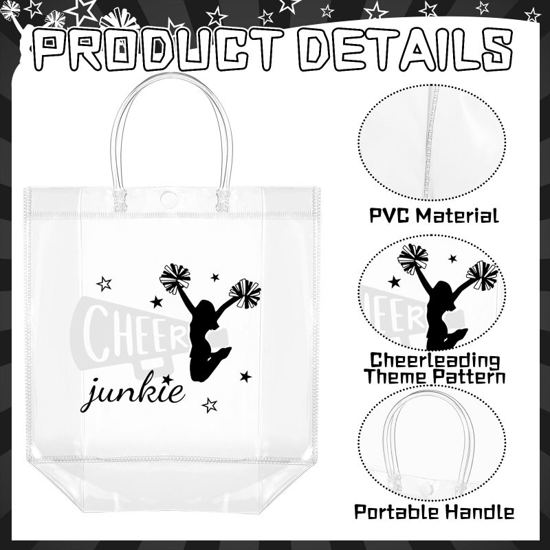 Landical 72 Pcs Cheerleading Gifts Set 24 Cheer Bags 24 Pom Pom Keychain 24 Cheerleader Bracelet, PVC Transparent Tote Bags Bulk Accessories for Women Teammate Team Coach Gift(Black) - Image 3