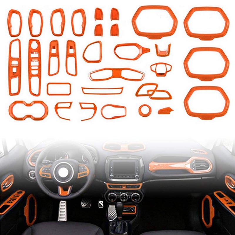 مجموعة أدوات تزيين داخلية 31 قطعة لملحقات السيارة لتزيين داخلية جيب رينيغيد 2015-2018 برتقالي
