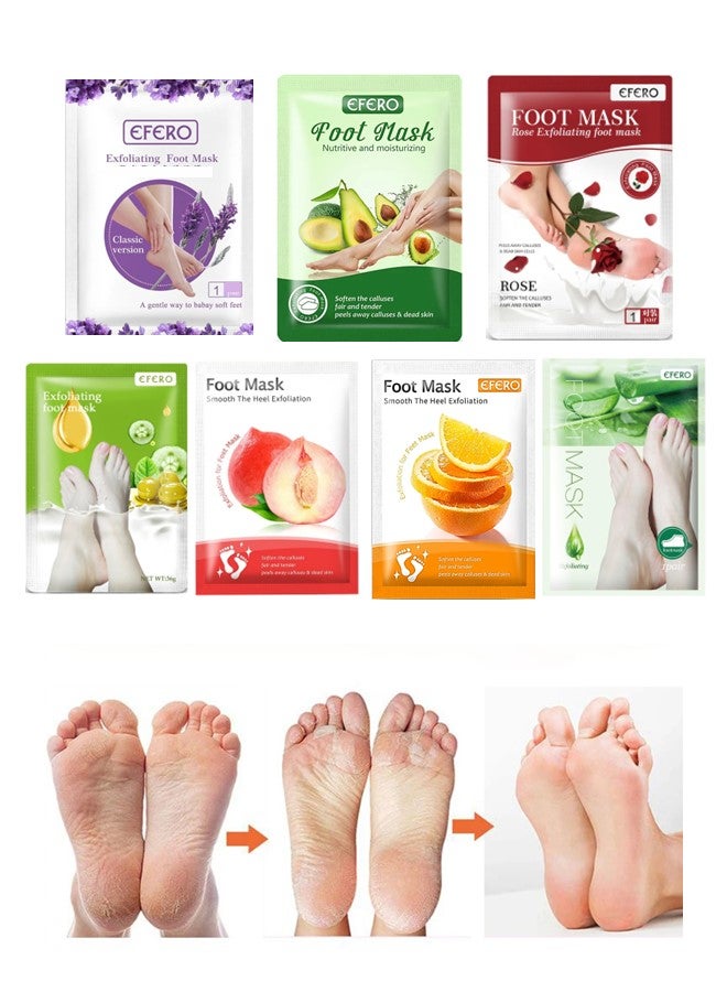 efero 7 Pieces Foot Peeling and Exfoliating Mask, Dead Skin Removing Sock - Rose, Avocado, Orange, Peach, Lavender, Olive, Aloe Vera - Image 1