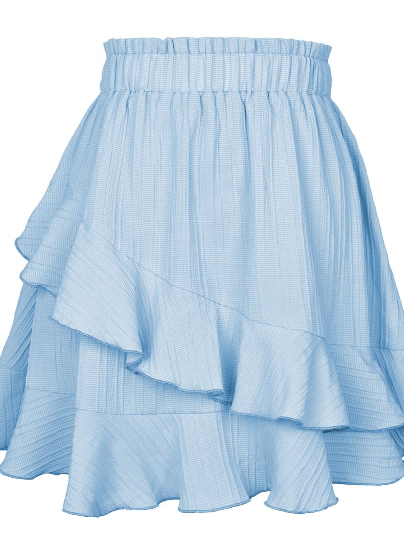 Loquat - Women's Fashion Simple Ruffled Edge High Waist Irregular Solid Color Short Skirt - Image 1