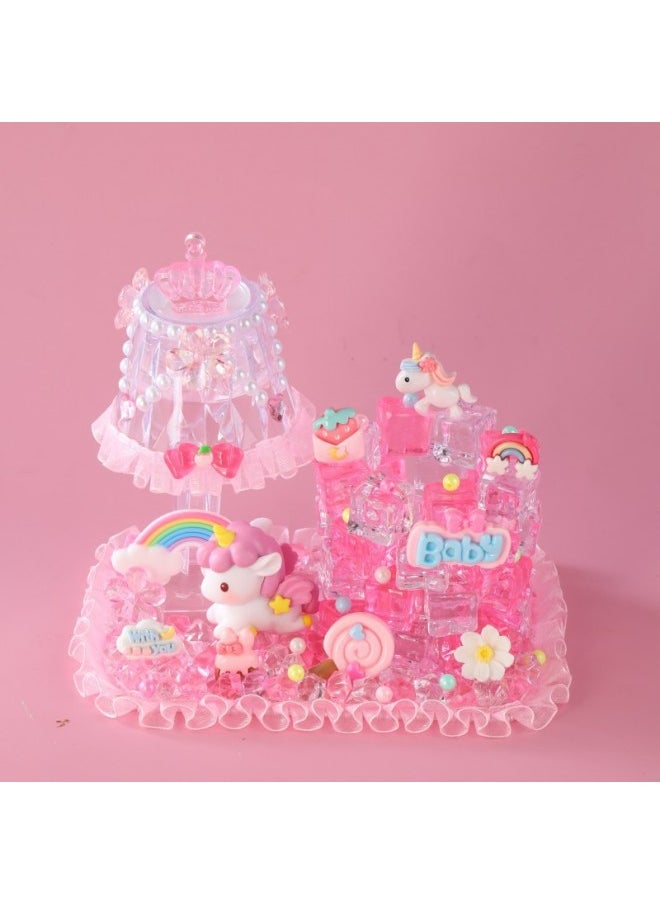 Generic - Children's Handmade DIY Transparent Ice Cube Pen Holder Night Light Material Package Dream Princess Crystal Lamp Cream Plastic Toy-Color:Crystal Night Light Pen Holder Unicorn - Image 1