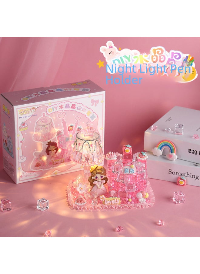 Generic - Children's Handmade DIY Transparent Ice Cube Pen Holder Night Light Material Package Dream Princess Crystal Lamp Cream Plastic Toy-Color:Crystal Night Light Pen Holder Unicorn - Image 1