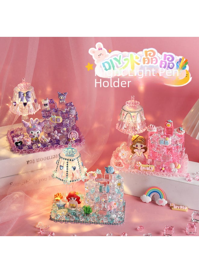 Generic - Children's Handmade DIY Transparent Ice Cube Pen Holder Night Light Material Package Dream Princess Crystal Lamp Cream Plastic Toy-Color:Crystal Night Light Pen Holder Unicorn - Image 1