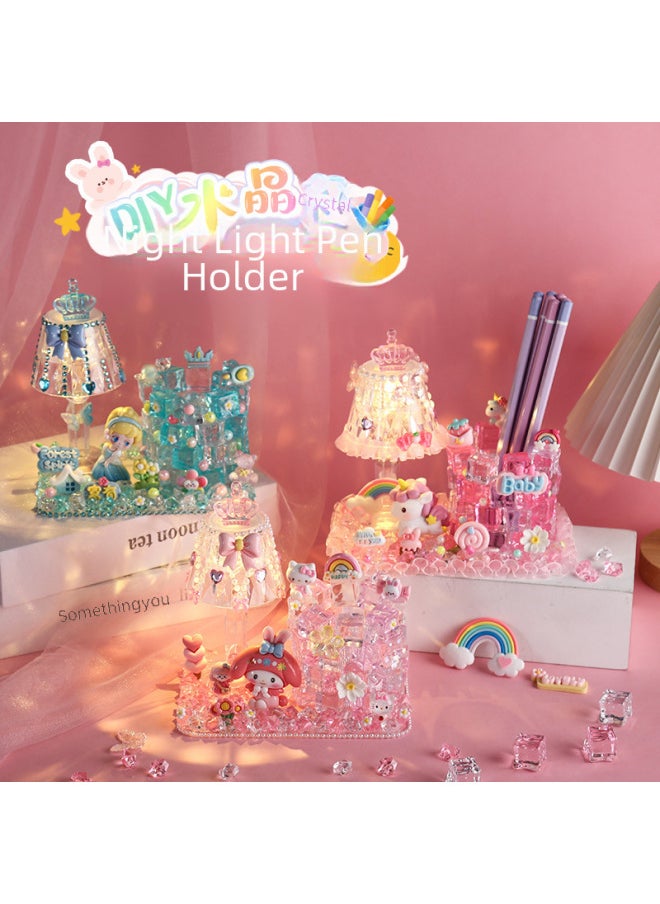 Generic - Children's Handmade DIY Transparent Ice Cube Pen Holder Night Light Material Package Dream Princess Crystal Lamp Cream Plastic Toy-Color:Crystal Night Light Pen Holder Unicorn - Image 1