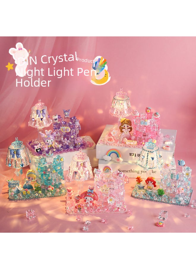 Generic - Children's Handmade DIY Transparent Ice Cube Pen Holder Night Light Material Package Dream Princess Crystal Lamp Cream Plastic Toy-Color:Crystal Night Light Pen Holder Unicorn - Image 1