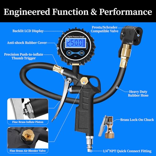 AmazStove Digital Bike Tire Pressure Gauge, Presta Valve Adaptor, Schrader to Presta Valve Adapter for Air Compressor, Schrader Valve Adapter, Easiest Use Presta and Schrader Air Compressor Tool - Image 2