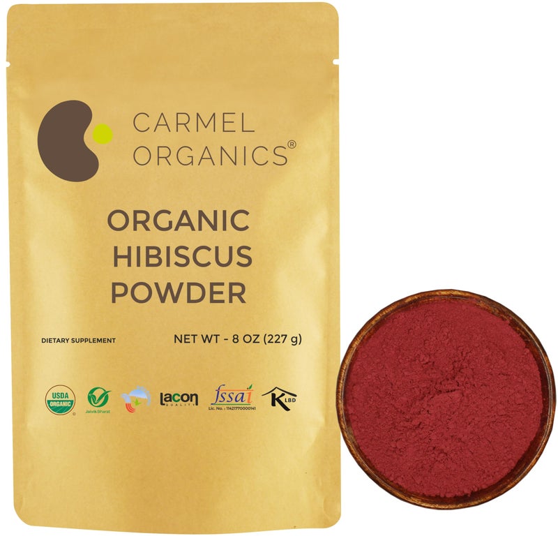 CARMEL ORGANICS CARMEL ORGANICS Hibiscus Petals Powder 8 Ounce or 0.5 Lb(Pack of 1) | USDA Certified Organic| Non GMO & Gluten Free | Rich in Vitamin C | Indian Origin Hibiscus Petals Powder  - Image 1