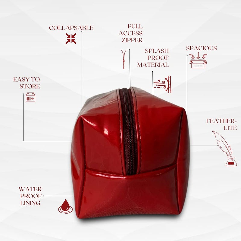 STRUTT Toiletry Bag for Women, Makeup Pouch, Waterproof Cosmetic Case, Makeup Pouch Bag, Travel Organizer Kit (Red) - Image 3