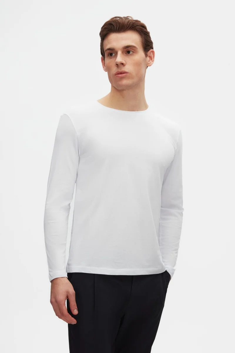 D'S DAMAT D'S Groom Slim Fit White Crew Neck Cotton Breathable Long Sleeve Body T-Shirt