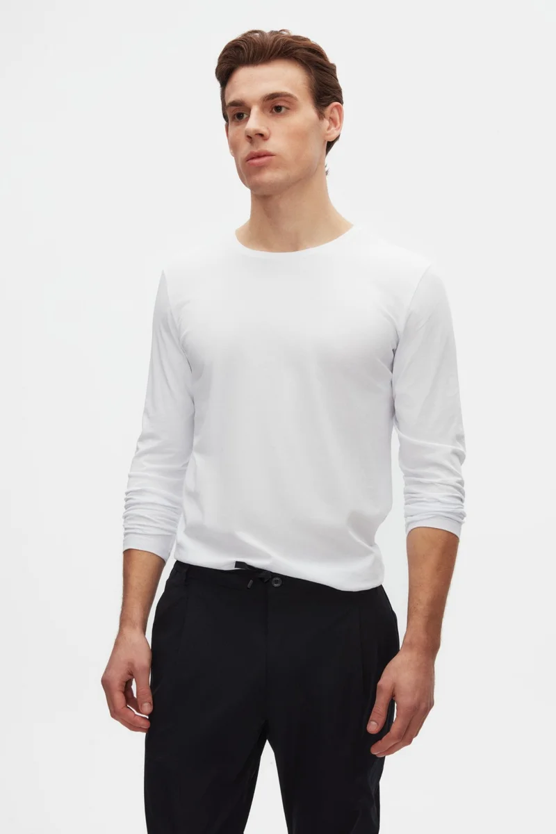 D'S DAMAT D'S Groom Slim Fit White Crew Neck Cotton Breathable Long Sleeve Body T-Shirt